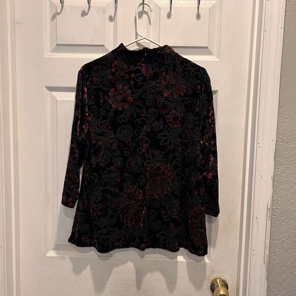 Chicos Velvet Burnout Floral Sheer Lined Mock Neck 3/4 Sleeve Blouse Size XL Top - Picture 5 of 9